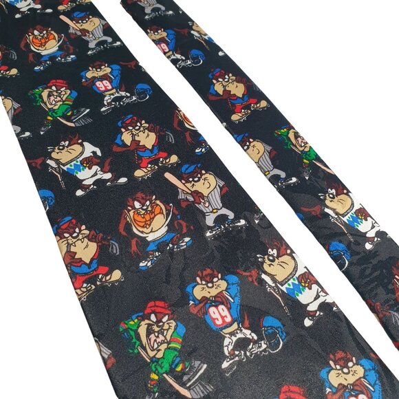 Looney Tunes Tasmanian Devil Sports Theme Necktie Taz Baseball Hockey Football - Picture 2 of 5